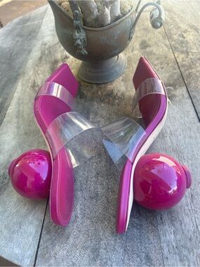 cult gaia Authentic Fuchsia Clear-Strap Slide Heels